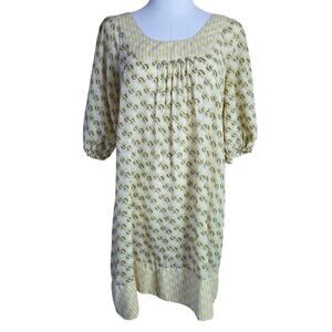 Tramp Womens Yellow Cotton Puff Sleeve Dress S Boho Peasant Hippie Granola Retro